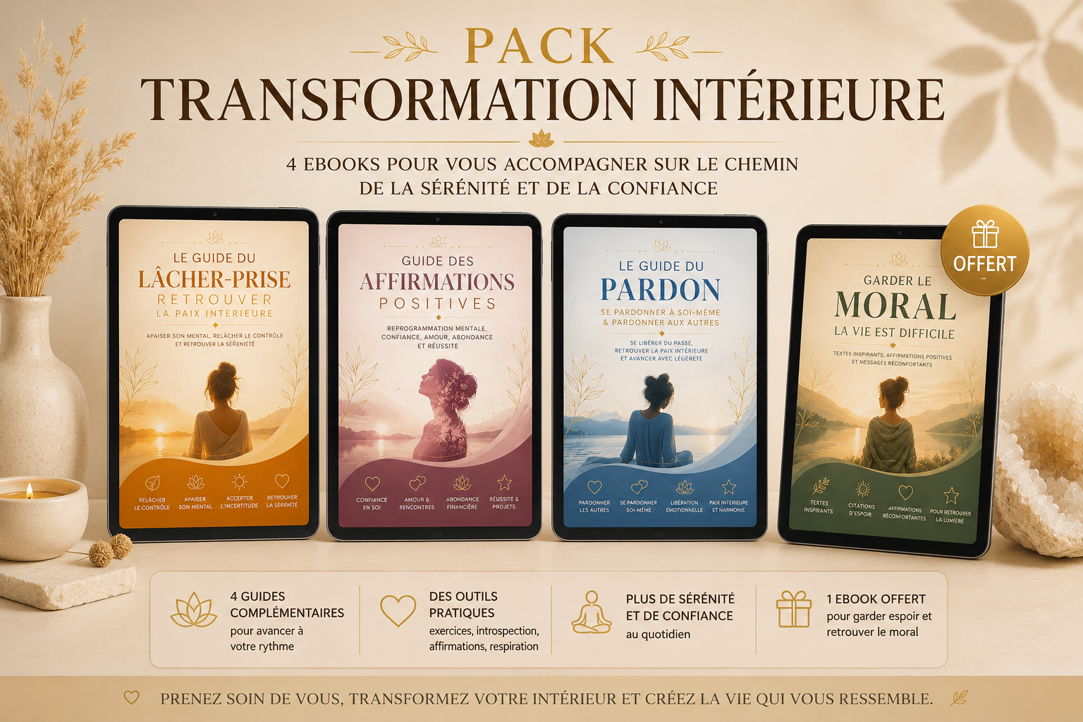Pack transformation : Guides Pardon, Lâcher-prise, Affirmations + Garder le moral offert